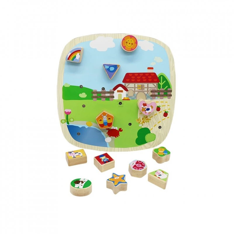 Образователен дървен часовник Pino, с магнитни геометрични фигурки за сортиране